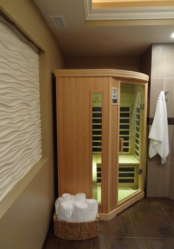 home sauna, wave wall, custom bathroom